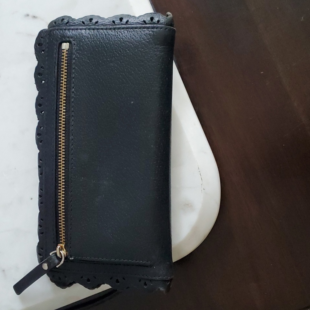 Rare Kate Spade Black Scalloped Leather Long Thin Wallet - Picture 3 of 9